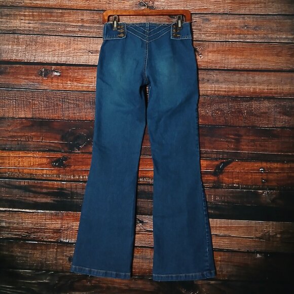 Opus Jeans Size 5 Flare Leg Low Rise Patch Pocket Seamed Blue Denim Stretch VTG - Picture 3 of 9